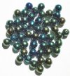 25 8mm Round Metallic Green AB Glass Beads